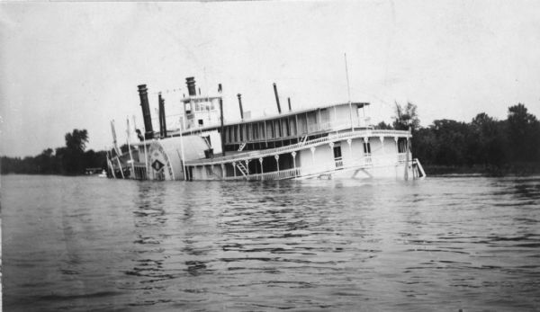 The Diamond Jo line steamboat <i>Quincy</i>, sunk in 1906 near Trempealeau Mountain, then raised and renamed <i>J.S.</i>