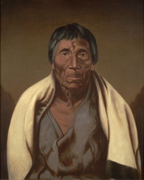 Waist-up portrait of Yellow Thunder , noted warrior, and chief of the Winnebagoes (Ho-Chunk).