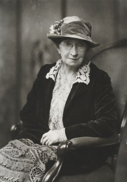 Portrait of Alice Kent Trimpey, an authority and writer on American decorative arts and historic dolls.