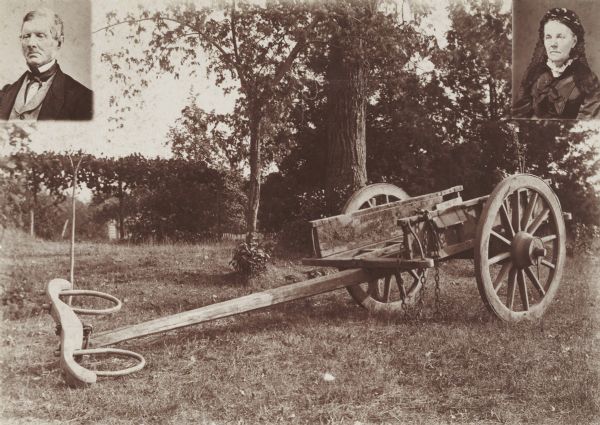 Ox-drawn cart in which Mr. and Mrs. Salmon Upson traveled from Connecticut in 1838.