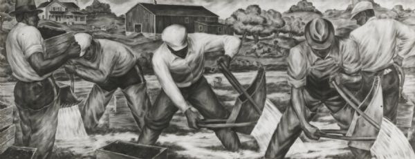 Cranberry harvesters at work. Mural painting in the U.S. Post Office at Berlin, Wis.
