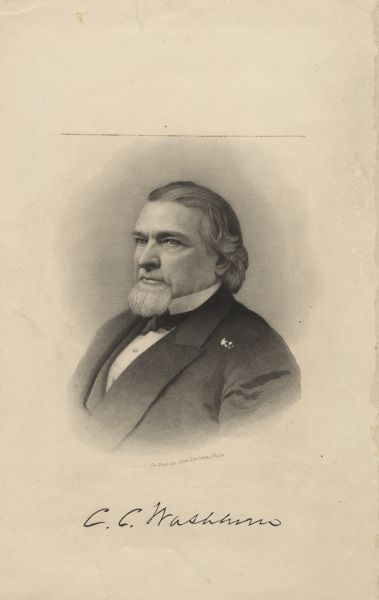 Quarter-length vignetted portrait of Governor Cadwallader Colden Washburn, Wisconsin's 11th governor.