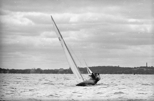 Mallory Club Sail Boat Races on Lake Mendota The yacht <i>Confusion</i>, skippered by Harry C. (Bud) Melges, Jr., Lake Geneva, and his crew, races during the Mallory Cup on Lake Mendota.