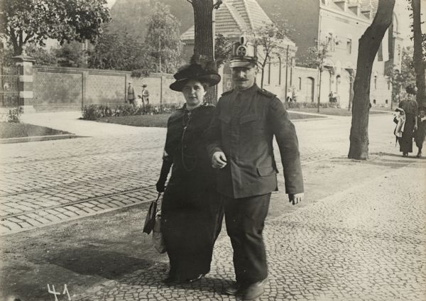Landsturm Soldier Landsturm (reservist) soldier and wife in Brandenberg on the Havel. Landsturm are identifiable by the cross on their shakos.