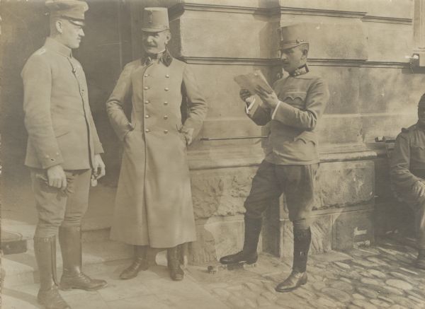 German and Austrian General Staff Officers Staff officers standing outside military headquarters.
