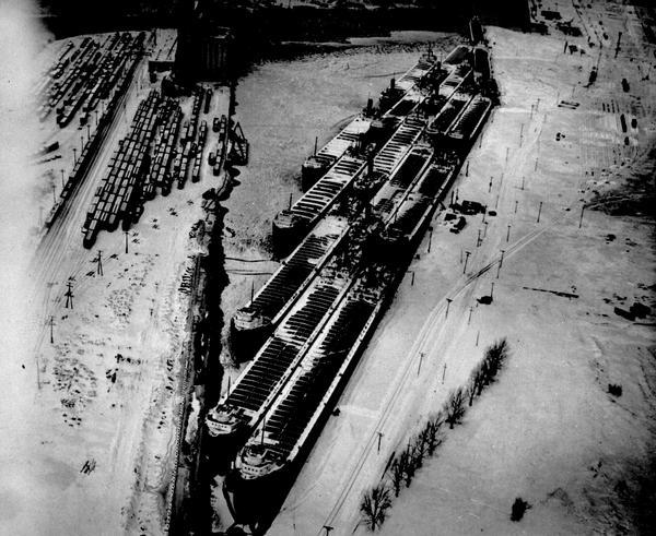 Ships Tied Up for Winter Overhead view of ships tied up for the winter in slips.