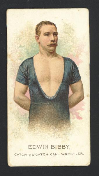 Cigarette Advertising Card produced by Allen and Ginter. Depicted is Edwin Bibby, a wrestler.