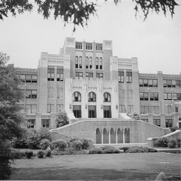 Photograph of Little Rock Central High School. Built in 1927 the school is now a national historic landmark because of the role it played in the school desegregation crisis in September, 1957.