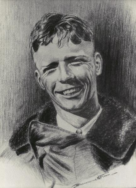 Charles Lindbergh.  Sketch based on a 1927 Gelagravure.
