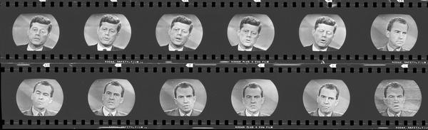 Series of head shots of John F. Kennedy and Richard M. Nixon during the televised 4th debate.