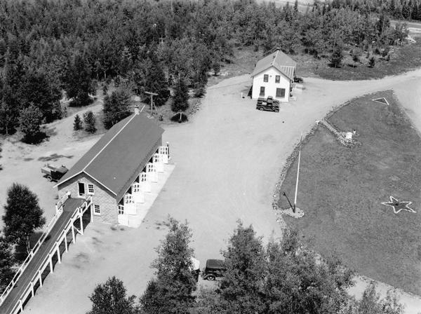 Elevated view of the Mercer Ranger Station from a watchtower.