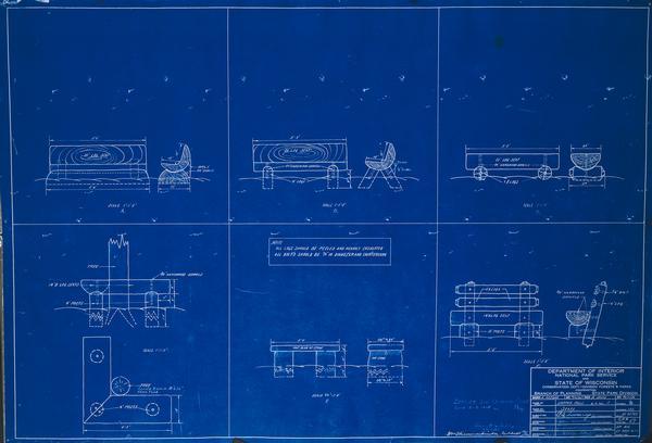 Blueprint design for seats for Copper Falls State Park.