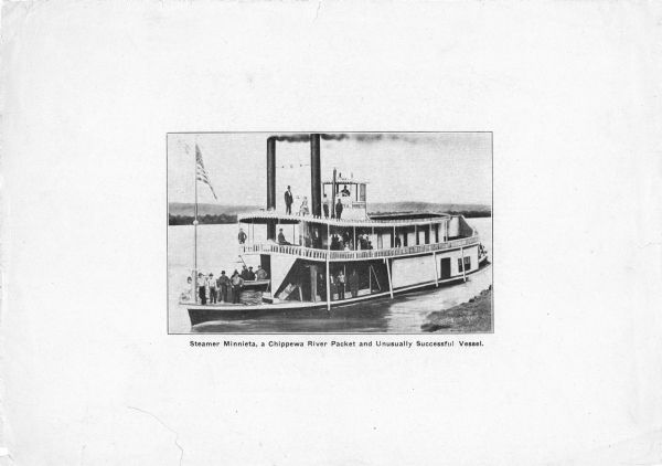 The sternwheel excursion, Minnieta, on the Chippewa River, Wisconsin, in the 1870's.