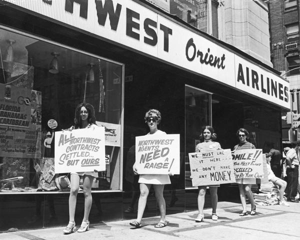 Picket line of striking Northwest Airlines ticket agents and office workers who were represented by the Brotherhood of Railway and Airline Clerks.