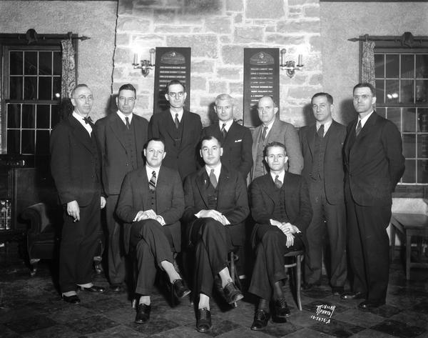 Group portrait of Nakoma Country Club directors at the retirement of the clubhouse mortgage. It became the Nakoma Golf Club in 1944.