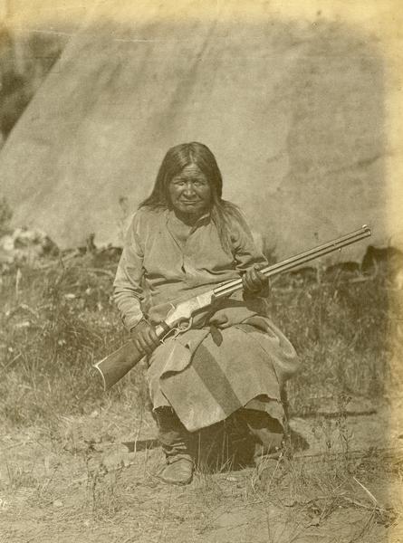 Tzi-Kal-Tza, Nez Perce, seated outdoors with a rifle across his lap.

The original photo is attributed to the William Henry Jackson collection (PH 252 (3)), in that collection there is no mention of William Clark.

A ca. 1890s reproduction of the original image includes some biographical information that claims that Tzi-Kal-Tza is the son of Captain William Clark, of the Lewis and Clark expedition. This claim is made by Nathaniel Pitt Langford and he claims it was verified by Granville Stewart, Historical Society of Montana. All this information is printed on the verso of the photograph.