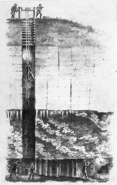 Cross section drawing of a Wisconsin lead mine.