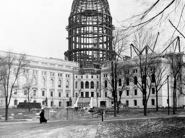 A view of the construction of the fourth Wisconsin State Capitol.