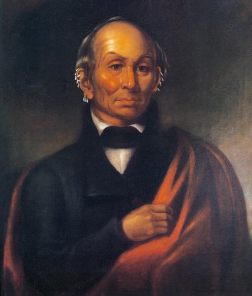 Painting of Black Hawk by Robert M. Sully. Black Hawk, a Native American Sauk warrior and leader, sought to attack and drive out the settlers in the Blue Mounds of Wisconsin in 1832. After his capture and release, he became a symbol of a diminishing and no longer threatening culture.