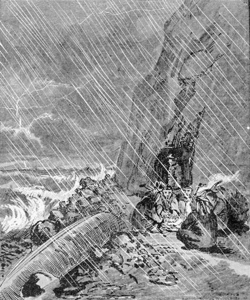 An illustration of a storm encountered by a delegation of Indians on their way to Washington, D.C.