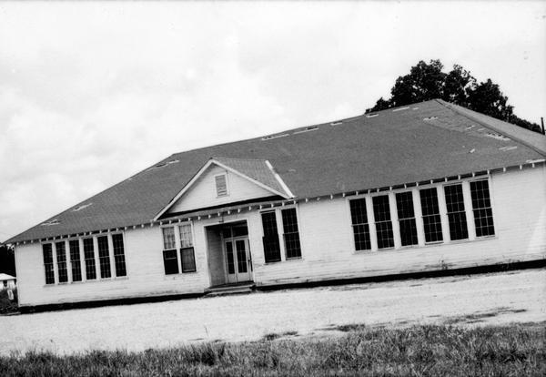 Front view of a high school for African American students. SNCC Arkansas Project.