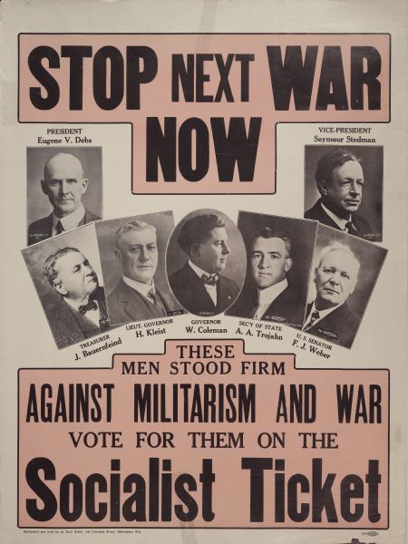 Campaign poster for the Socialist ticket touting Eugene V. Debs for president.