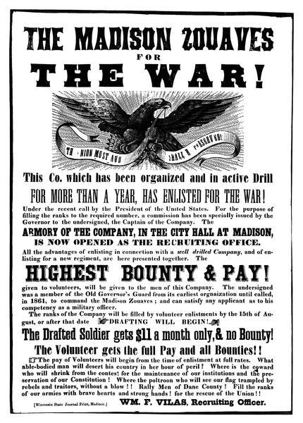 Poster calling for volunteers for the Civil War, claiming "Highest Bounty And Pay!".