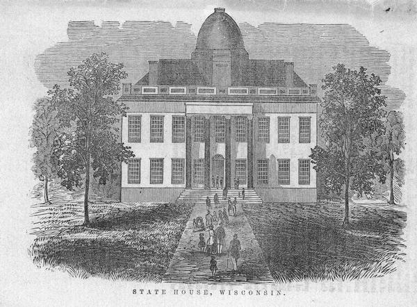 The Wisconsin State Capitol (the second State Capitol, the first in Madison). Illustration from the <i>American Encyclopedia</i>, Columbus, 1859.