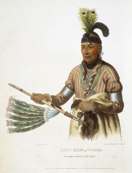 Naw-Kaw or Wood. Hand-colored lithograph from History of the Indian Tribes of North America.