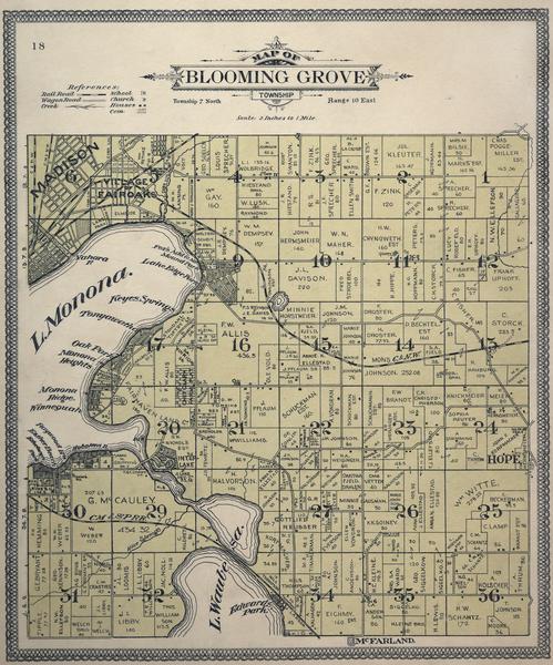 Plat Map of Blooming Grove in "Atlas of Dane County, Wisconsin."