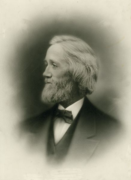 A portrait of Christopher Latham Sholes, the inventor of the typewriter. Sholes was an editor in Kenosha, Wisconsin, and later continued this work in Milwaukee, Wisconsin. Sholes invented the typewriter during his time in Kenosha.