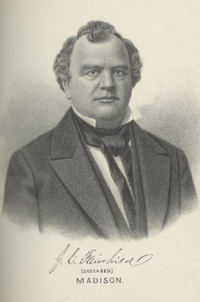 Head and shoulders portrait of Jairus Cassius Fairchild, Madison's first mayor.