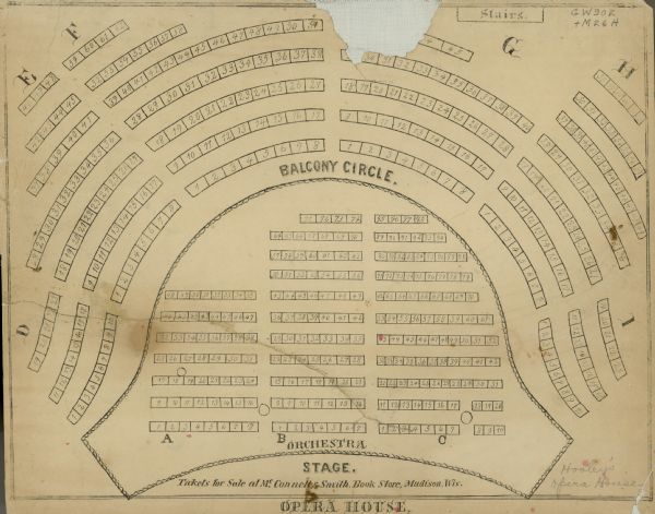 A lithograph of the layout of Hooley's Opera House.