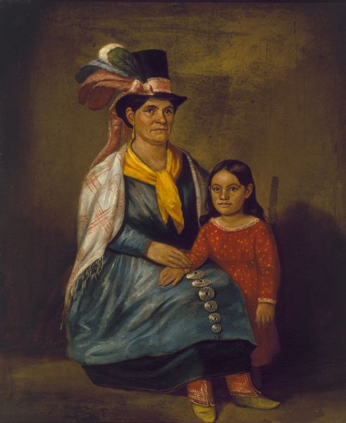 Portrait of Jane Quinney, (born Ashotomay) wife of Austin E. Quinney, chief of the Stockbridge nation, and their daughter, Harriet.
