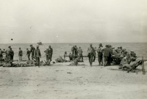 Headquarters of the 32nd American Division, on the beach at Pongani, northeast New Guinea.