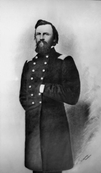 Portrait of Colonel Hans Christan Heg, commander of the 15th Wisconsin Volunteer Infantry in the Civil War. Heg was fatally wounded at the Battle of Chickamauga on 19 September 1863 and died the next day.
