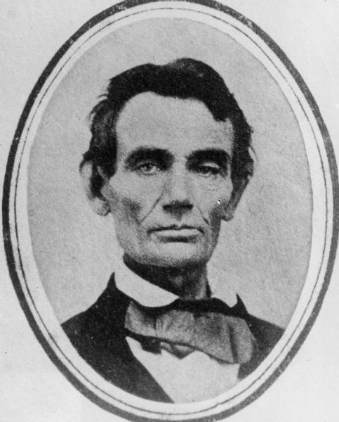 Copy of ambrotype made by W.H. Pearson in Macomb, Illinois. Taken five days after the first debate with Senator Stephen A. Douglas at Ottawa, Illinois. Lincoln lost the race to Douglas, but two years later won over the same opponent in the contest for President. The ambrotype was last owned in 1888 by Mr. Richard Watson Gilder, editor of the "Century Magazine," when it was lost in the fire of the Century Building in New York.