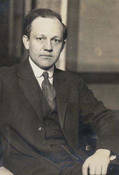 Portrait of Edwin Witte, chief of the Wisconsin Legislative Reference Service from 1922-1933.<p>While the executive director of the President's Committee on Economic Security under U.S. President Franklin D. Roosevelt, he helped develop during 1934 the policies and the legislation that became the Social Security Act of 1935. Because of this he is sometimes called "the father of Social Security."