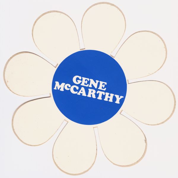 Flower-shaped bumper sticker from Eugene McCarthy's 1968 Presidential campaign.