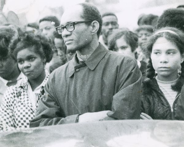 Lloyd Barbee in a somber crowd at a memorial gathering for Dr. Martin Luther King, Jr.