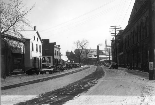 The 600 block of Williamson Street ("Machinery Row") with the old Fauerbach Brewery in the background.