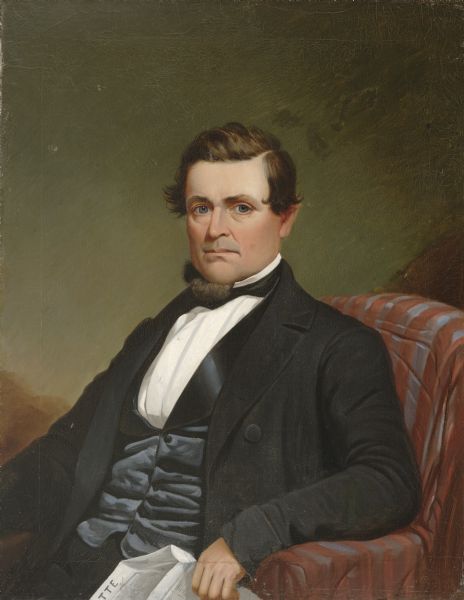Waist-up portrait of "Cothren, Montgomery Morrison (Sept. 18, 1819-Oct. 2, 1888), lawyer, politician, judge, b. Jerusalem, N.Y. He moved with his parents to Michigan (1832), and settled in New Diggings, Wis. in 1839. In 1843 he moved to Mineral Point, was admitted to the bar and established a law practice. A Democrat, he was a member of the territorial lower house (1847-1848) and state senator (1849-1850). In 1852 he was elected judge of the 5th judicial circuit, serving from 1853-1865, and was again elected in 1876, serving from 1877 to 1883. Cothren maintained a successful law practice in Mineral Point and was active in politics until his death." (State Historical Society of Wisconsin, Dictionary of Wisconsin Biography, 1960, p. 87.)