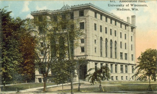 University of Wisconsin, Y.M.C.A. building formerly called Association Hall. Caption reads: "Association Hall, University of Wisconsin, Madison, Wis."