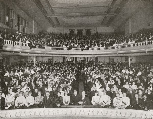 View from the stage of the audience at the Grand Opera House.