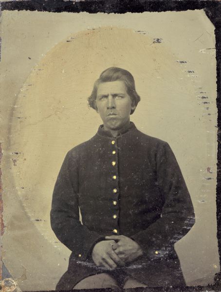 Tintype portrait of Thomas M. Goldsworthy of the Dodgeville Guards, 12th Wisconsin Volunteer Infantry, Company C.