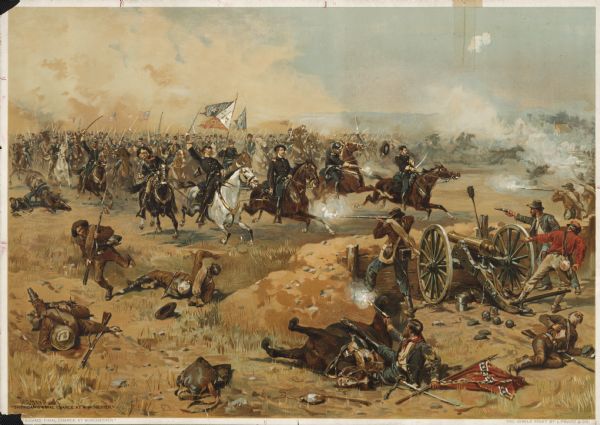 Color lithograph of the final charge at Winchester.