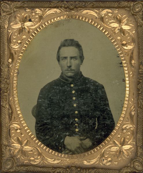 Tintype/ferrotype portrait of William, or possibly Noah, Harmony of the Dodgeville Guards, 12th Wisconsin Volunteer Infantry, Company C.