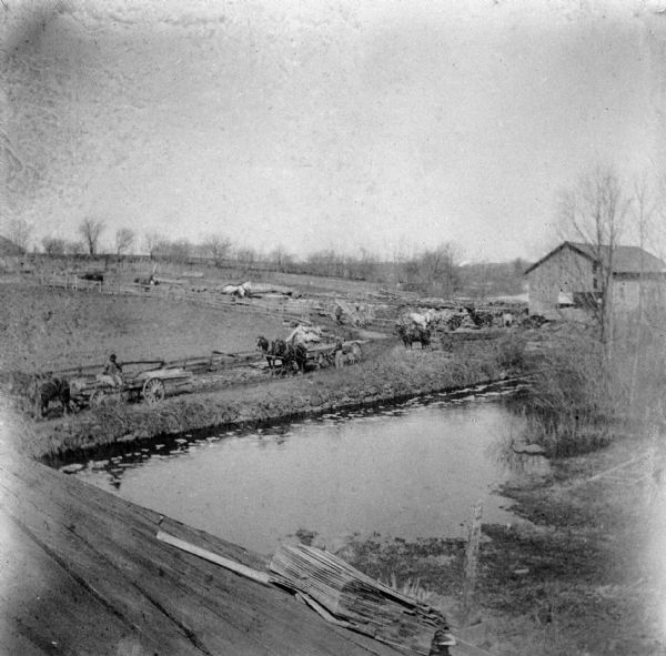 View from roof of wagons lined up by the Herrling sawmill.