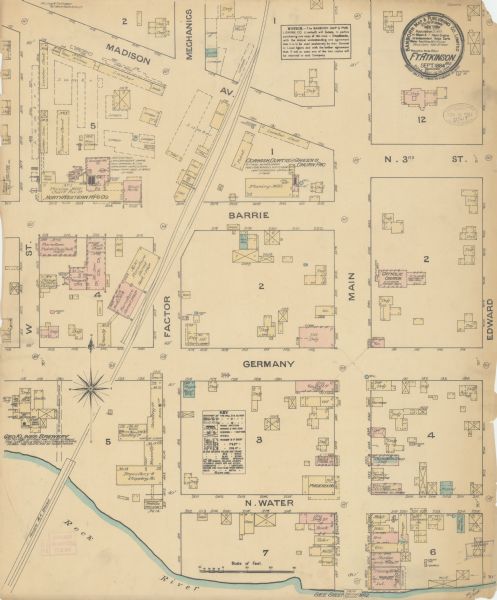 Sanborn map of Fort Atkinson including Barrie, Germany, and North Water Streets.