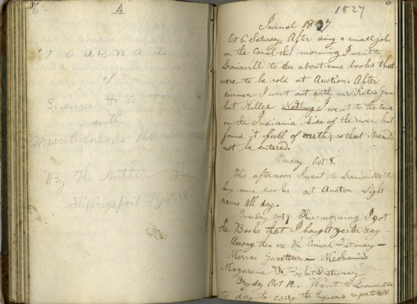 Open spread of Increase Lapham's diary from October 6, 1827 to April 18, 1828.